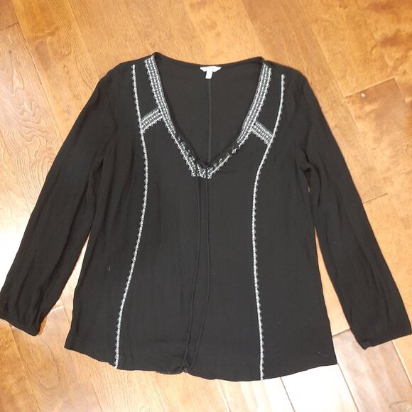 Sonoma boho relaxed fit embroidered lace up blouse with tassels - Picture 3 of 9